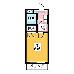 パレス山中 1Kの間取図画像