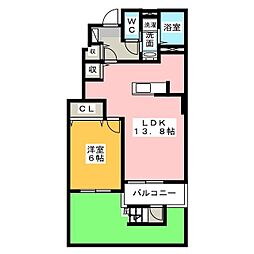 メルベーユ 1LDKの間取図画像