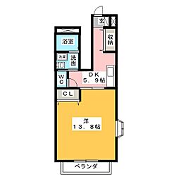 ユースコーポ晴丘 1DKの間取図画像