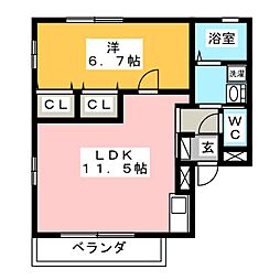アンシャンテB 1LDKの間取図画像