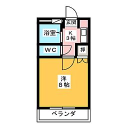 ジョイフル音貝 2階1Kの間取り