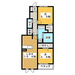 レガーロニッシン 1階2LDKの間取り