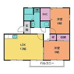 ヴィラージュ 2階2LDKの間取り