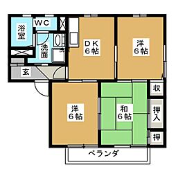 和合ガーデンハイツ 1階3DKの間取り