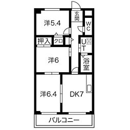 レイクアベニュー白鳥 3DKの間取図画像