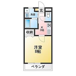 カーサヴェルデ 1Kの間取図画像