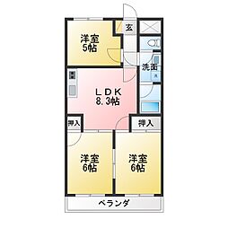 マンション関 3DKの間取図画像