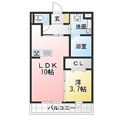 クリアトゥレスB 1LDKの間取図画像