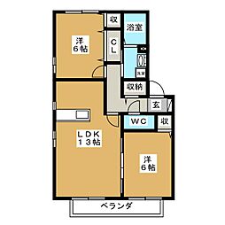 アスコットD 2LDKの間取図画像