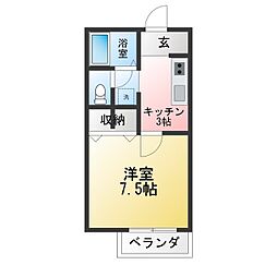 アビタシオン岩崎 1Kの間取図画像