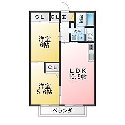 グリーンハイツ春木A 2LDKの間取図画像