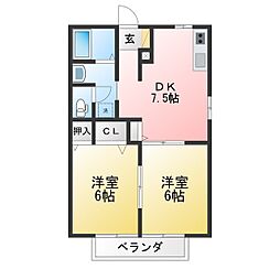 アイエスハイツ 2DKの間取図画像