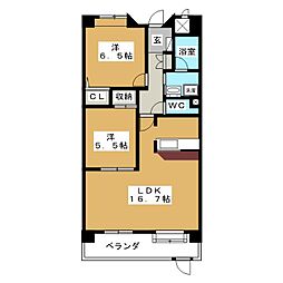 シンシア東山台 2LDKの間取図画像