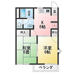 パークヒル春木台B棟 2Kの間取図画像