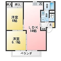 ヒルサイド香久山B 2LDKの間取図画像