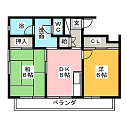 けやきの森ルポハートスクエア 2DKの間取図画像