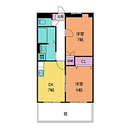 バーディー源氏ハイツ 2DKの間取図画像