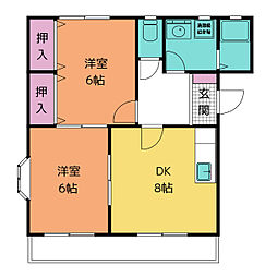 オリオンパーク 2DKの間取図画像