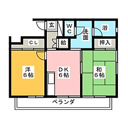 けやきの森ルポハートスクエア 2DKの間取図画像