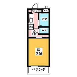 ナビアII 2階1Kの間取り