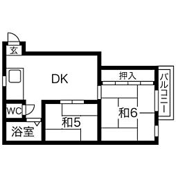 第5近藤ビル 2階2DKの間取り
