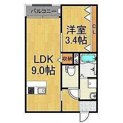 LECOCON蟹江II 1階1LDKの間取り