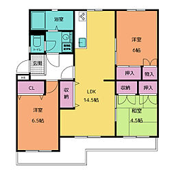 富吉グリーンハイツ5号棟 2階3LDKの間取り