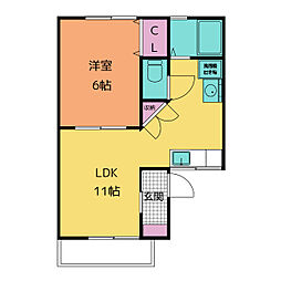 ファミールかにえ 2階1LDKの間取り