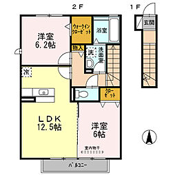グレースコートII 2階2LDKの間取り
