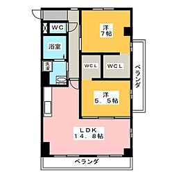 フジハイツ 4階2LDKの間取り