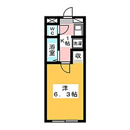 サンハウス 2階1Kの間取り