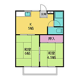 蟹江ハイツ第1 2Kの間取図画像