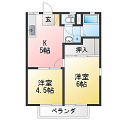 パナハイツ福住東 2Kの間取図画像