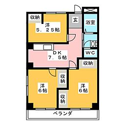 蟹江ハイツ 3DKの間取図画像