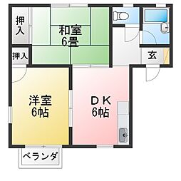 信和コーポ 2DKの間取図画像