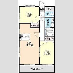 フレイア河原 2LDKの間取図画像
