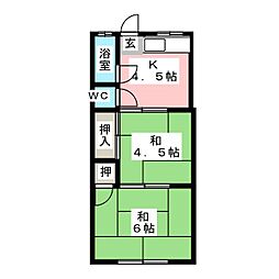 宮前荘 2Kの間取図画像