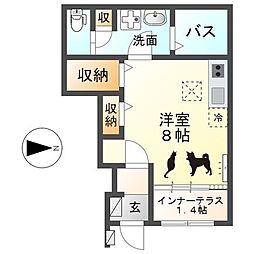 ウエストウイングIV 1階1Kの間取り