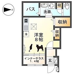 ウエストウイングIV 1階1Kの間取り