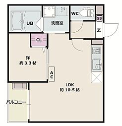 Ｊａｃｋ　ｓｈｉｋａｔａ　I 2階1LDKの間取り