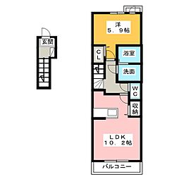 calme(カルム) 2階1LDKの間取り