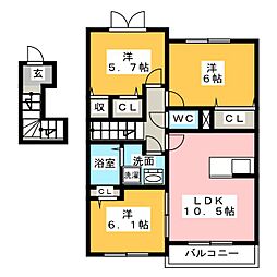 ＬＵＳＨ 2階3LDKの間取り