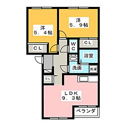 ルーエンハイムB 2LDKの間取図画像