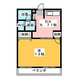 エクセル天花寺 1DKの間取図画像