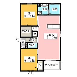 ステラ東海北棟 2LDKの間取図画像