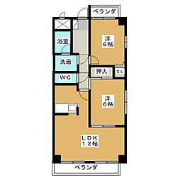 ルトゥール 2LDKの間取図画像