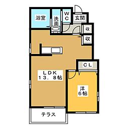 カーサセレッソ 1LDKの間取図画像