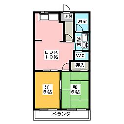 エクセラ中河原 1階2LDKの間取り