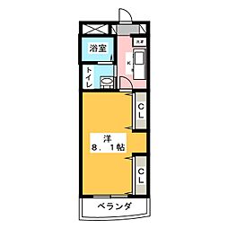 プロミネント弥富II 2階1Kの間取り