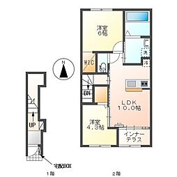ボン　クラージュ 2階2LDKの間取り